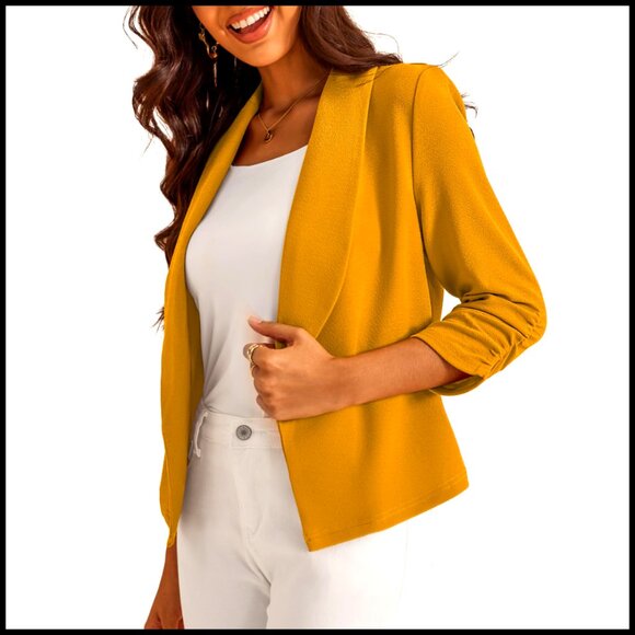 Jackets & Blazers - 3/4 Sleeve Cropped Blazer Open Front Cardigan Jacket S-XL